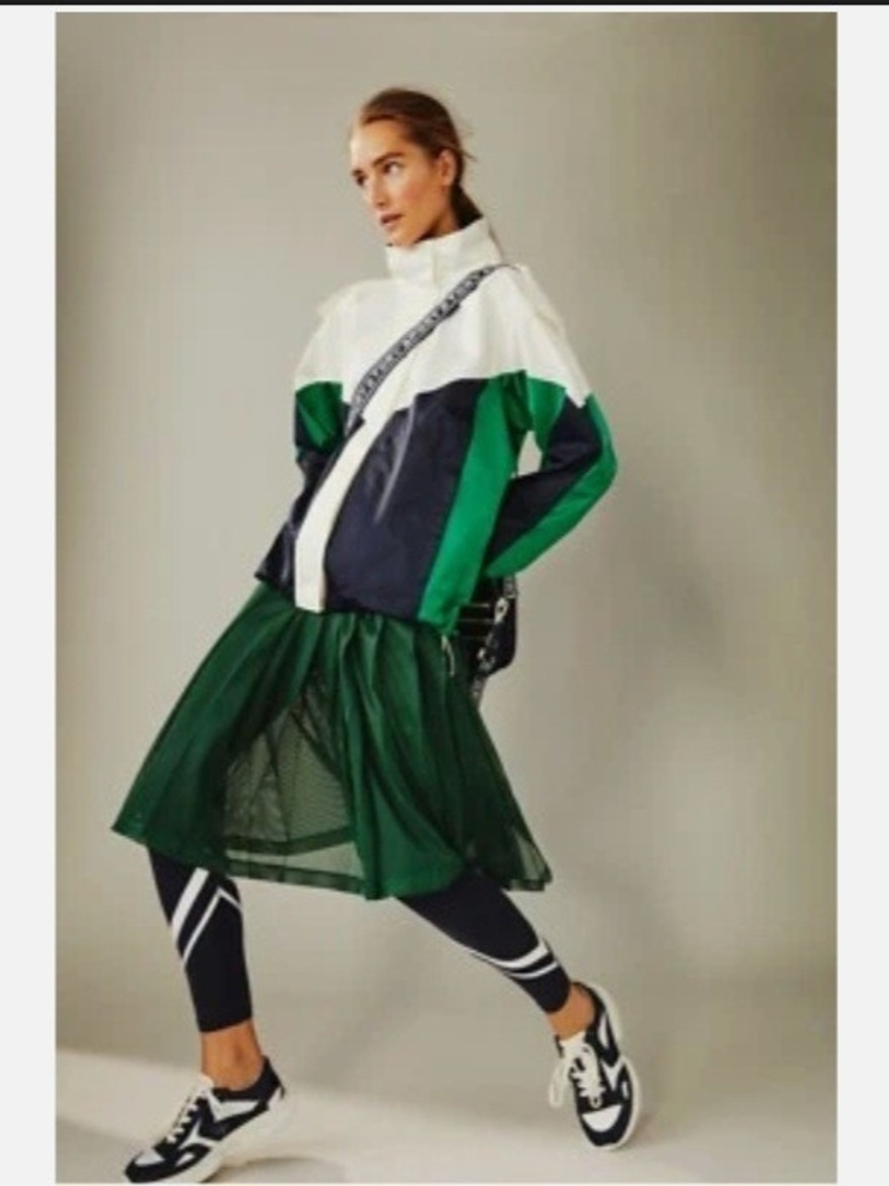 TORY BURCH SPORT White WATERPROOF Colorblock Satin Performance Hooded Jacket